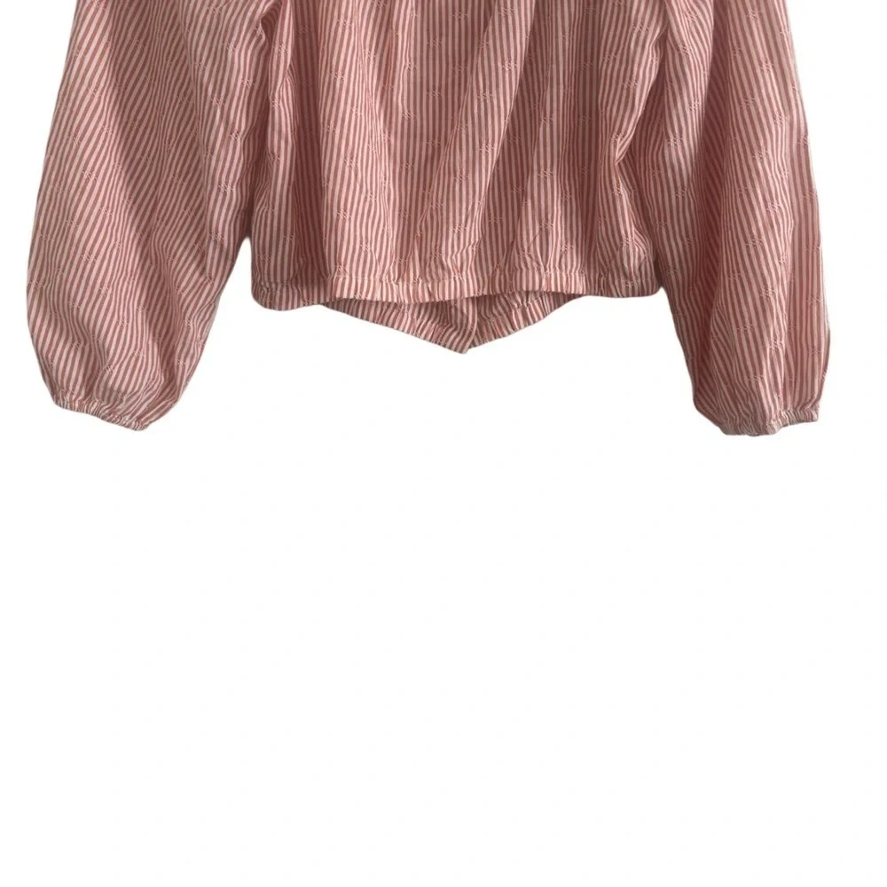 Madewell Puff Sleeve Button Front Cropped Embroidered Stripe Size Medium